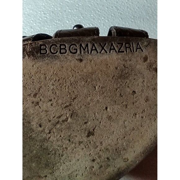 BCBG Brown Leather Studded Zip-front Peep Toe Heels Size 6B - Picture 10 of 15